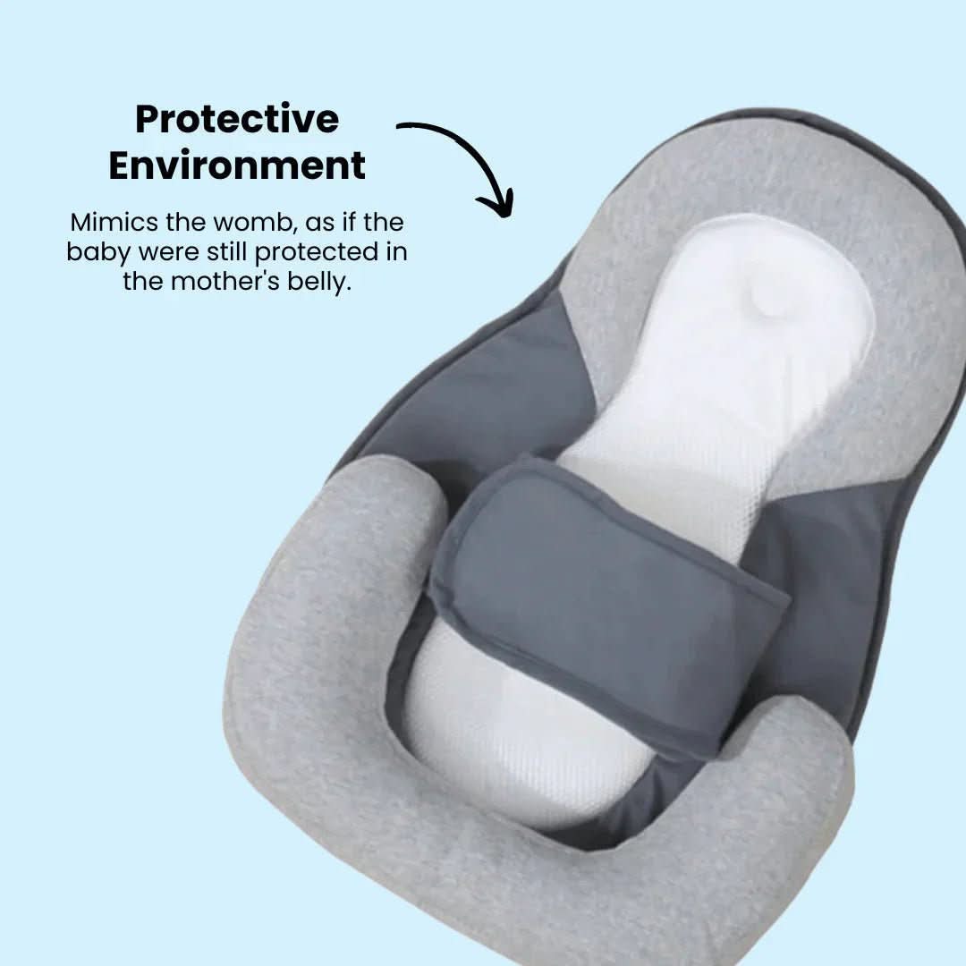 Detalje af den åndbare bomulds babypude, der giver spædbørn optimal komfort og hvile.