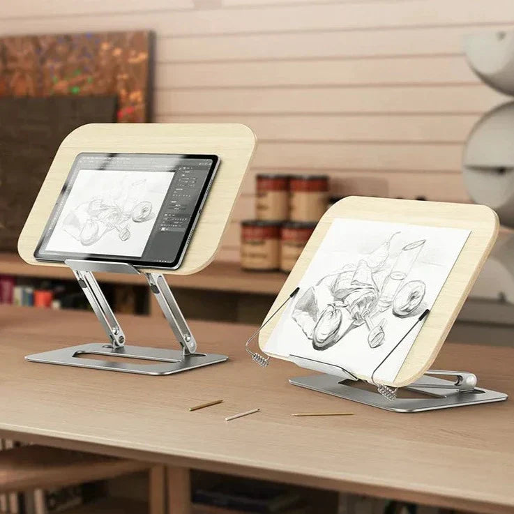 Justerbart ErgoFlex tabletstativ i foldbart aluminium for komfortabelt hjemmekontor.