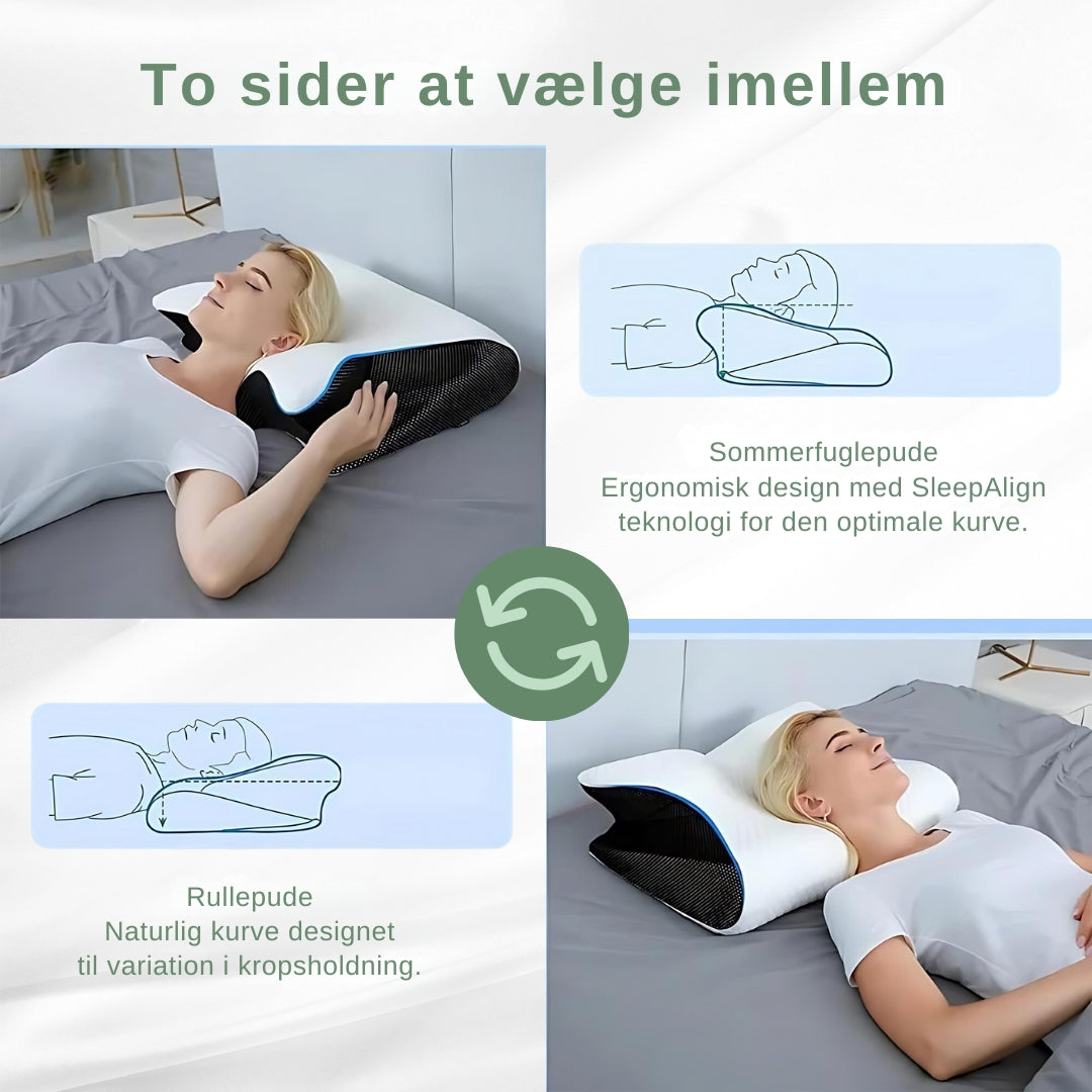 Blød hvid-grå ergonomisk pude, der understøtter nakke og fremmer dyb, uforstyrret søvn ved rygsmerter.
