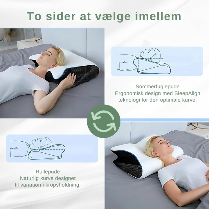 Blød hvid-grå ergonomisk pude, der understøtter nakke og fremmer dyb, uforstyrret søvn ved rygsmerter.