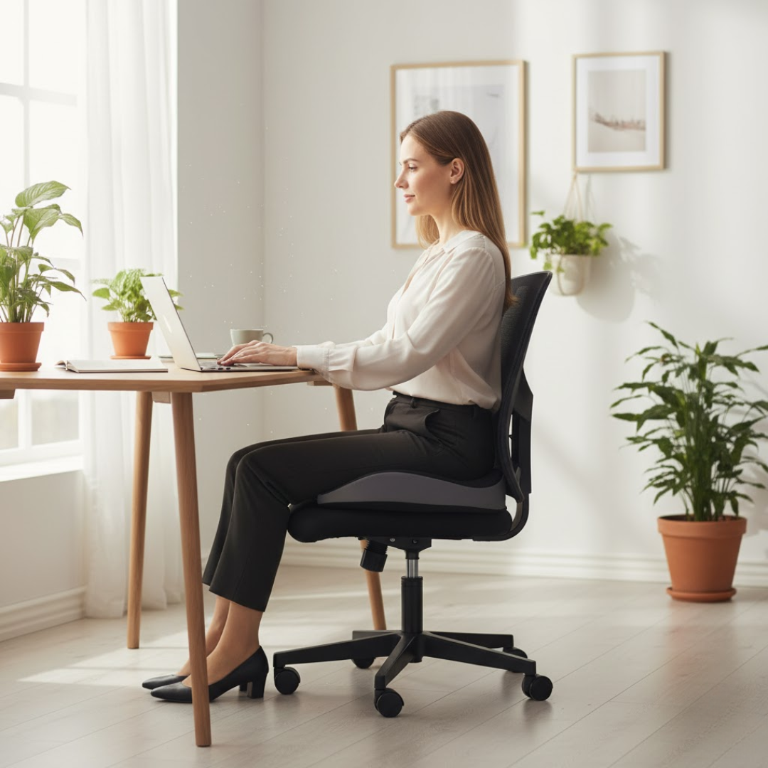 U-formet ergonomisk siddepude med udskæring for halebenet, designet til smertelindring.
