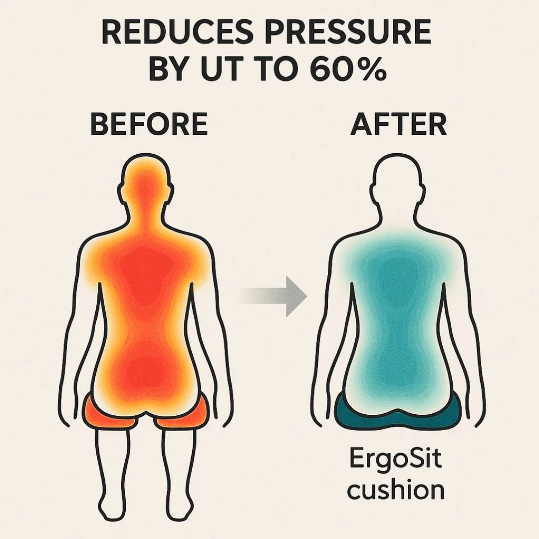 Rejsevenlig siddepude med ergonomisk halebenstøtte, perfekt til bil, tog og fly for øget komfort.