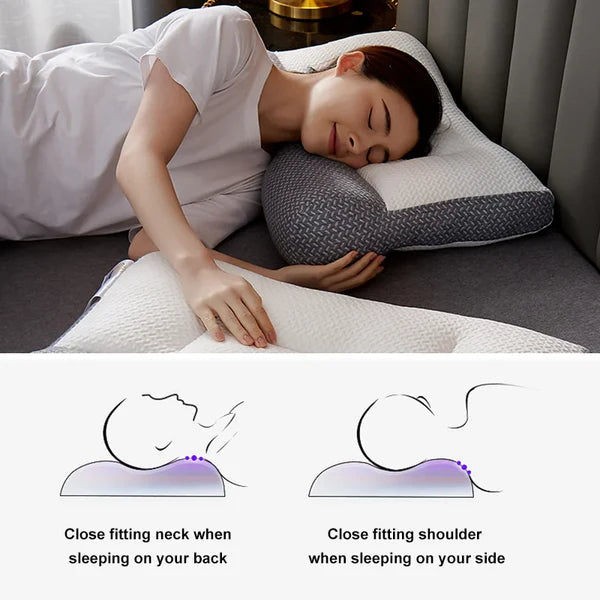 Perfekt sovepude til sidesovere og rygsovere. Ergonomisk design for optimal nakke- og skulderstøtte.