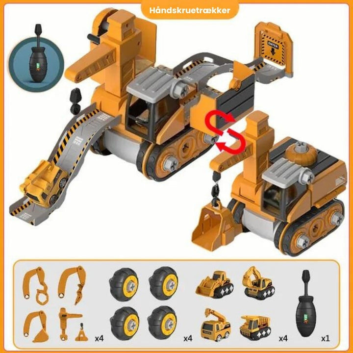 Glade børn bygger med PlayBuild Startpakke, et pædagogisk legetøj der udvikler finmotorik og problemløsningsevner.