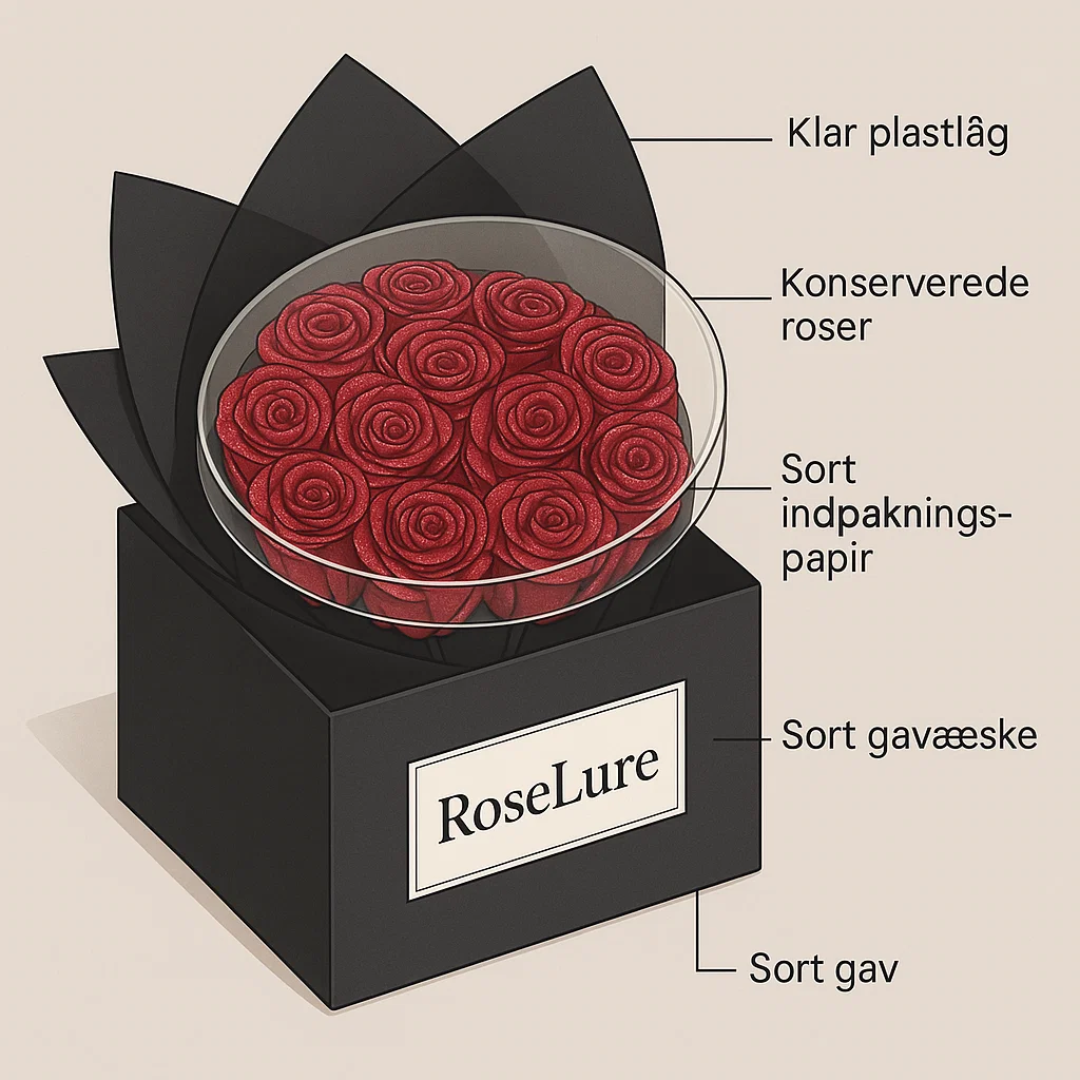 Enkeltstående evig rose i minimalistisk boks. Subtil og elegant indendørs dekoration uden besvær.