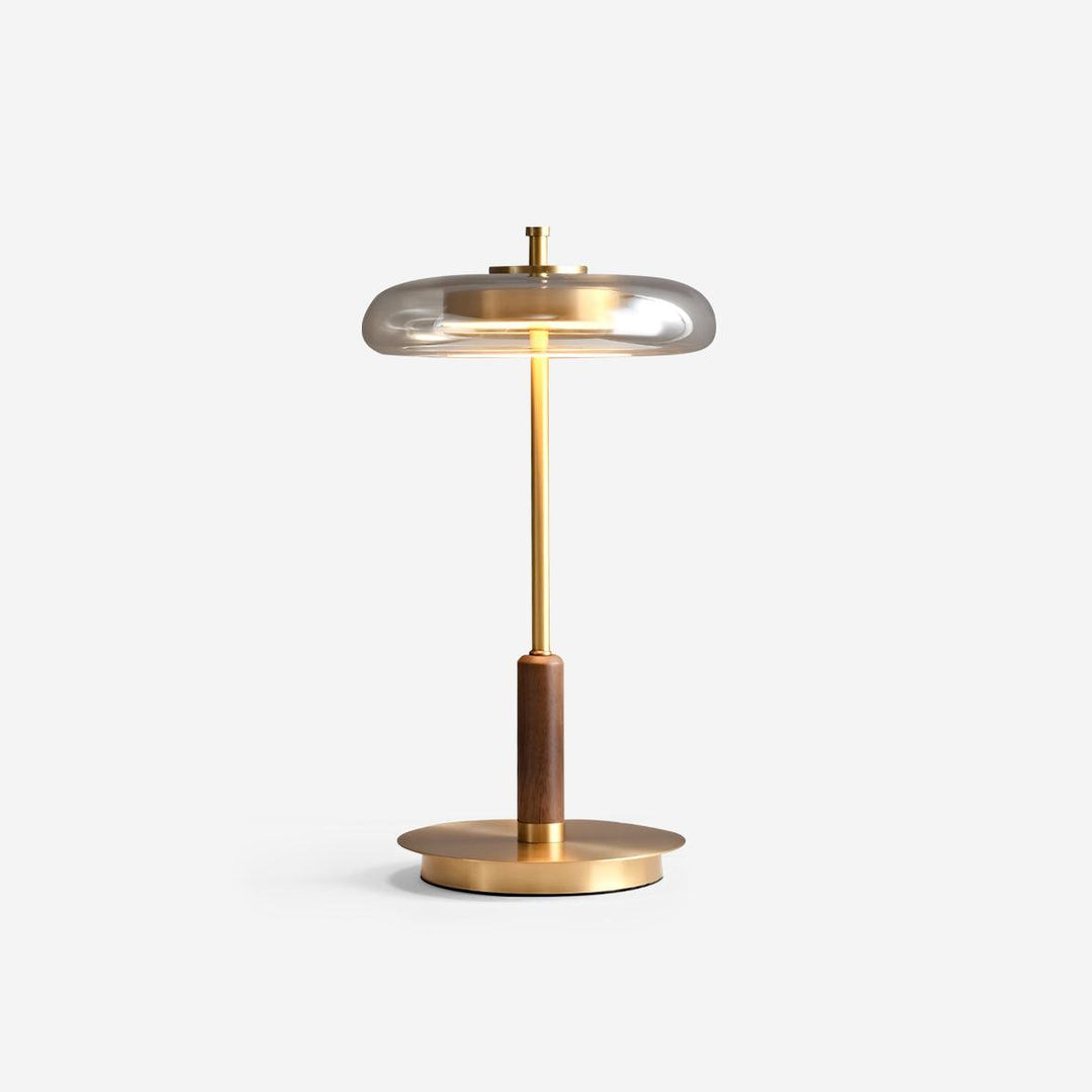 Moderne Designer Bordlampe i Glas, Træ og Metal