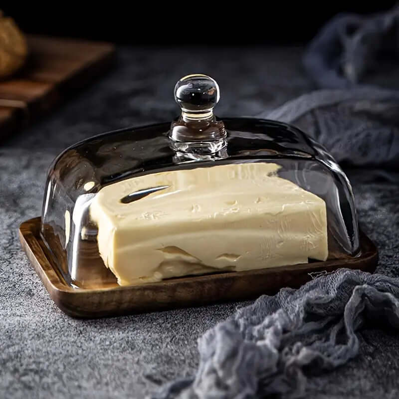 Træsmørskål med Glaslåg - Elegant & Praktisk
