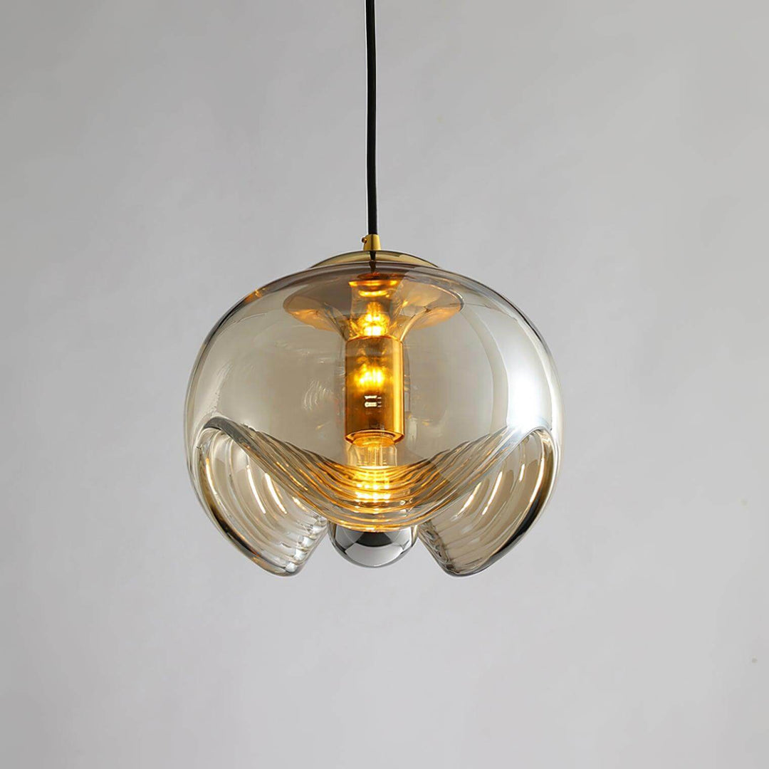 Moderne bølget pendellampe i glas