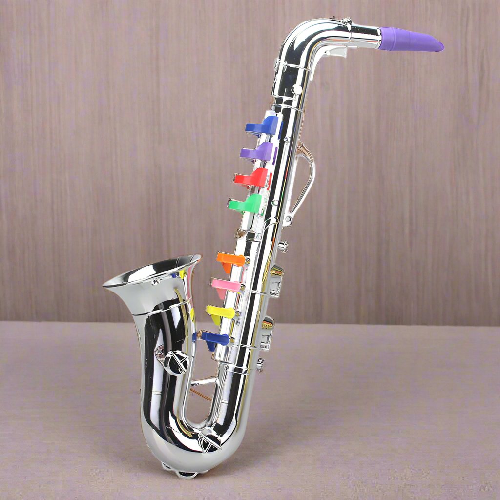 Farverig børnesaxofon, et letvægts musikinstrument perfekt for førskolebørn at udforske musik og leg.