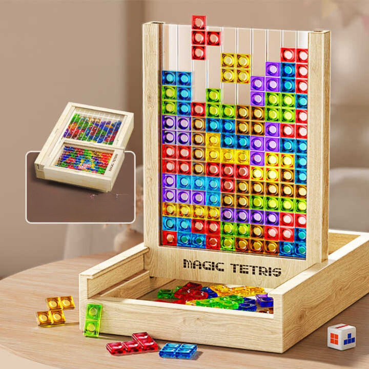 Klassisk Tetris brætspil i træ. Skærmfri hjerneleg og strategisk legetøj, perfekt for børn og voksne.