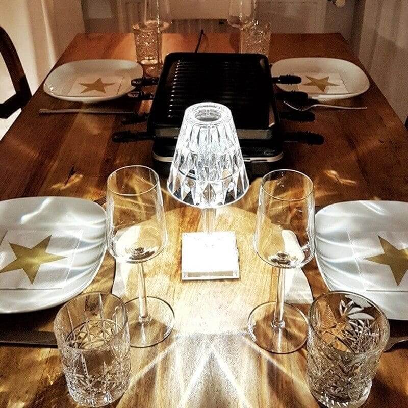 Krystal bordlampe, dæmpbar, genopladelig