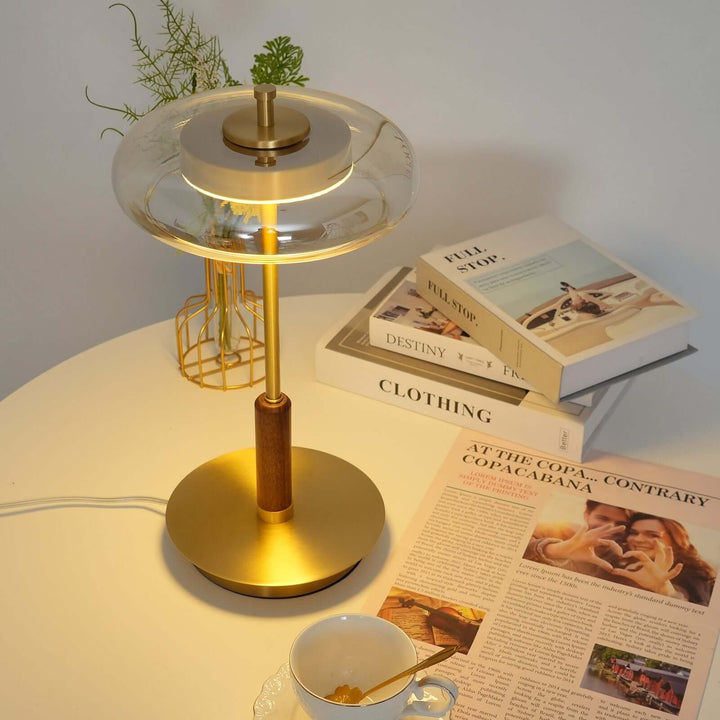 Moderne Designer Bordlampe i Glas, Træ og Metal