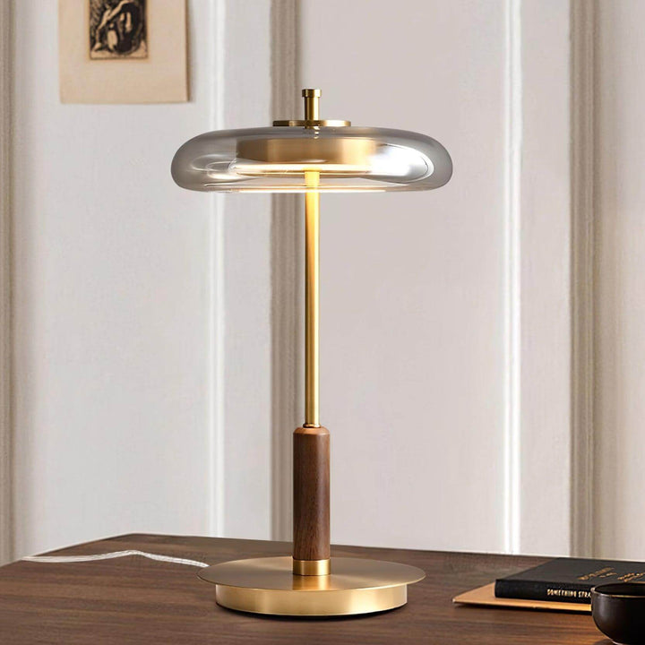 Moderne Designer Bordlampe i Glas, Træ og Metal