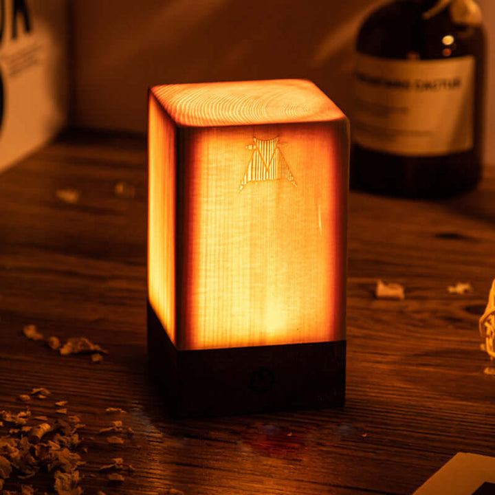LED Bordlampe i Trælook med Batteri og Touch