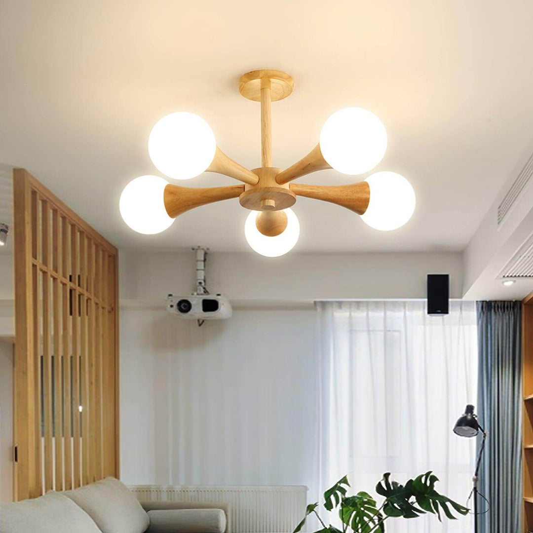 Træ lysekrone loftslampe med 3-5 hoveder