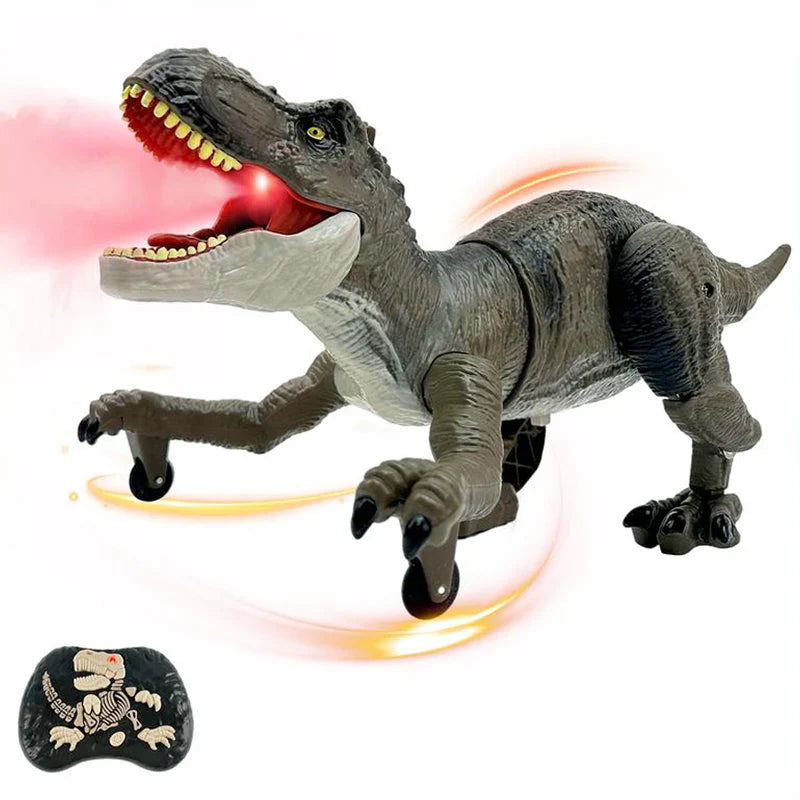 Fjernstyret dinosaur med tågespray, skræmmende design, realistiske bevægelser, sjov for børneværelset.