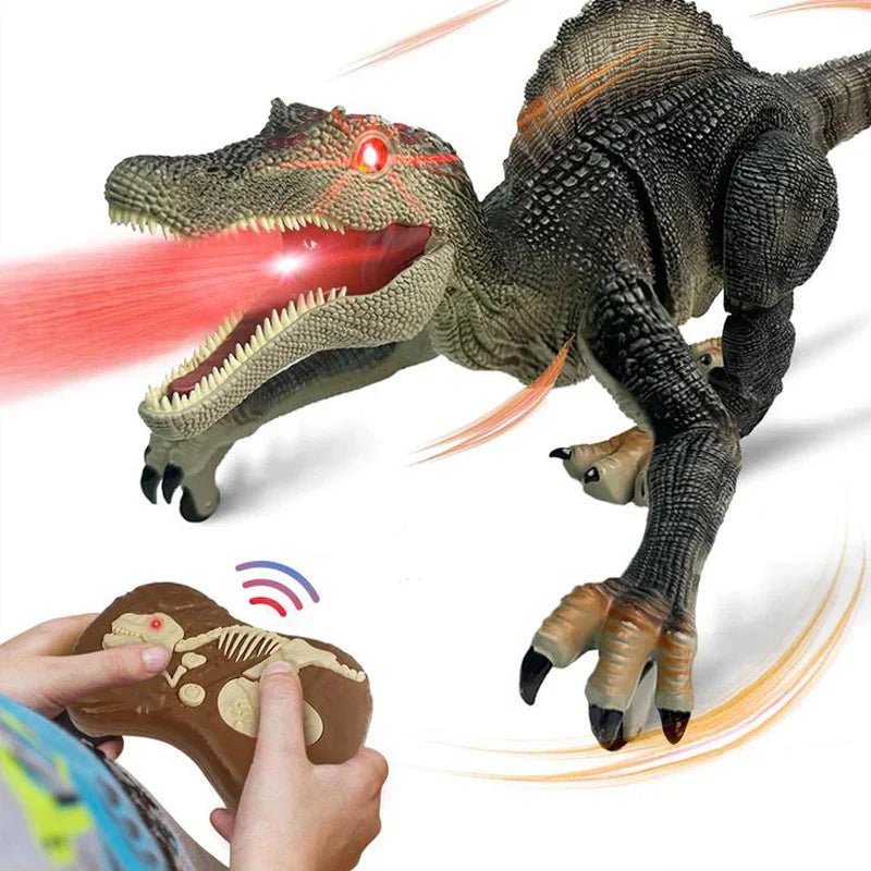 Fjernstyret dinosaur med tågespray, skræmmende design, realistiske bevægelser, sjov for børneværelset.
