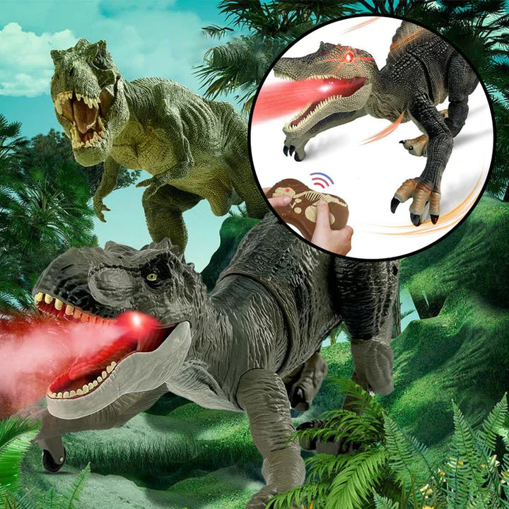Fjernstyret dinosaur med tågespray, skræmmende design, realistiske bevægelser, sjov for børneværelset.