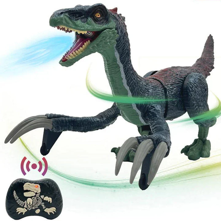 Fjernstyret dinosaur med tågespray, skræmmende design, realistiske bevægelser, sjov for børneværelset.