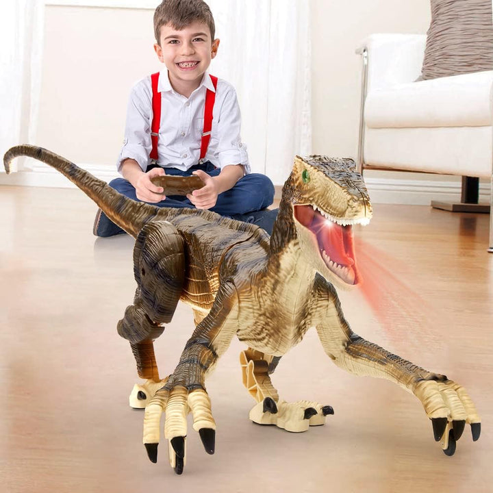 Fjernstyret dinosaur med tågespray, skræmmende design, realistiske bevægelser, sjov for børneværelset.