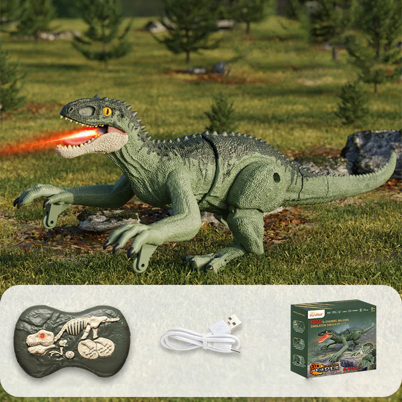Fjernstyret dinosaur med tågespray, skræmmende design, realistiske bevægelser, sjov for børneværelset.