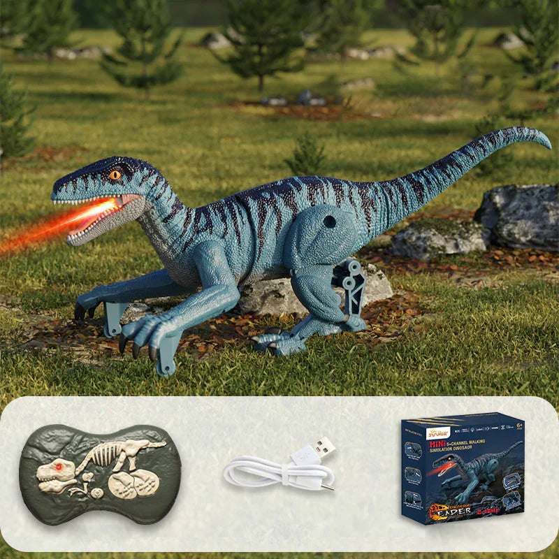 Fjernstyret dinosaur med tågespray, skræmmende design, realistiske bevægelser, sjov for børneværelset.