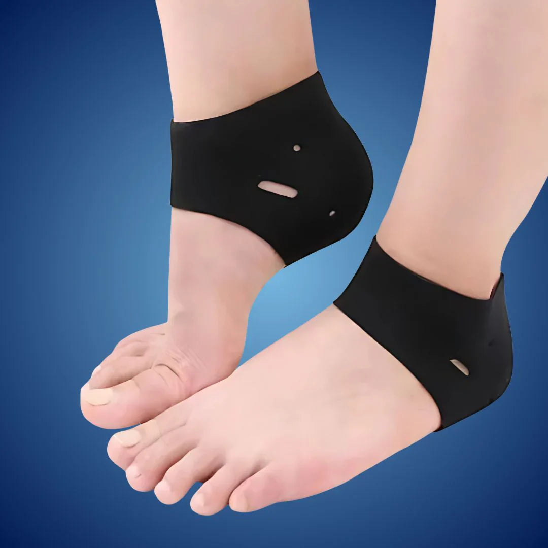 Hælstrømper til tørre, sprukne hæle i beige, elastiske, fugtgivende, ideelle til plantar fasciitis.