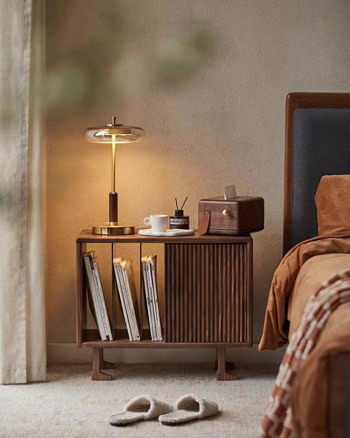 Moderne Designer Bordlampe i Glas, Træ og Metal