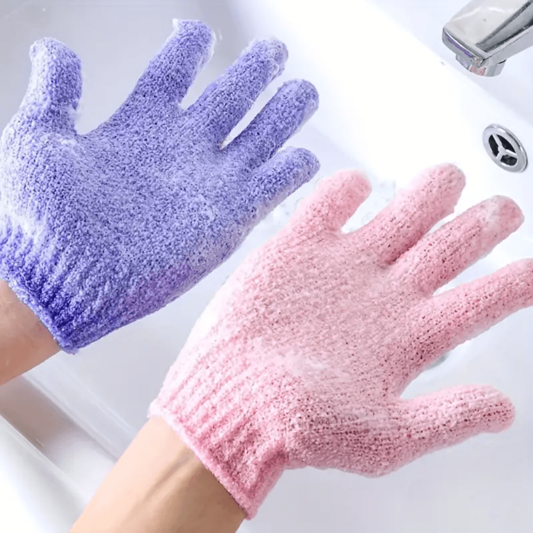Eksfolierende badehandsker til brusebad og peeling