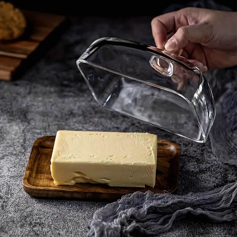 Træsmørskål med Glaslåg - Elegant & Praktisk