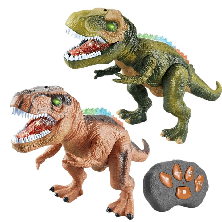 Robust, elektrisk dinosaur legetøj designet til børn. Fjernbetjent med lys, lyde og bevægelse.