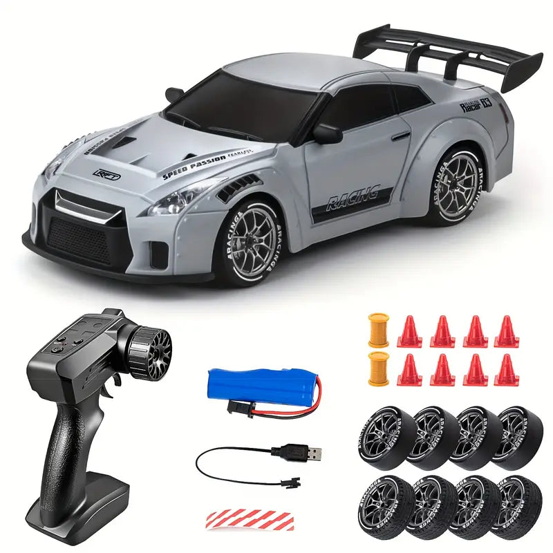 Actionfyldt RC drift bil 1:24 viser drift. Inkluderer 4WD & LED-lys for spændende underholdning. Genopladelig racebil.