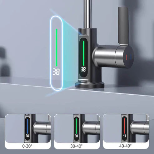 Fleksibel vandhane med LED-display, 5 spraytilstande, børstet nikkel-finish til køkken og badeværelse