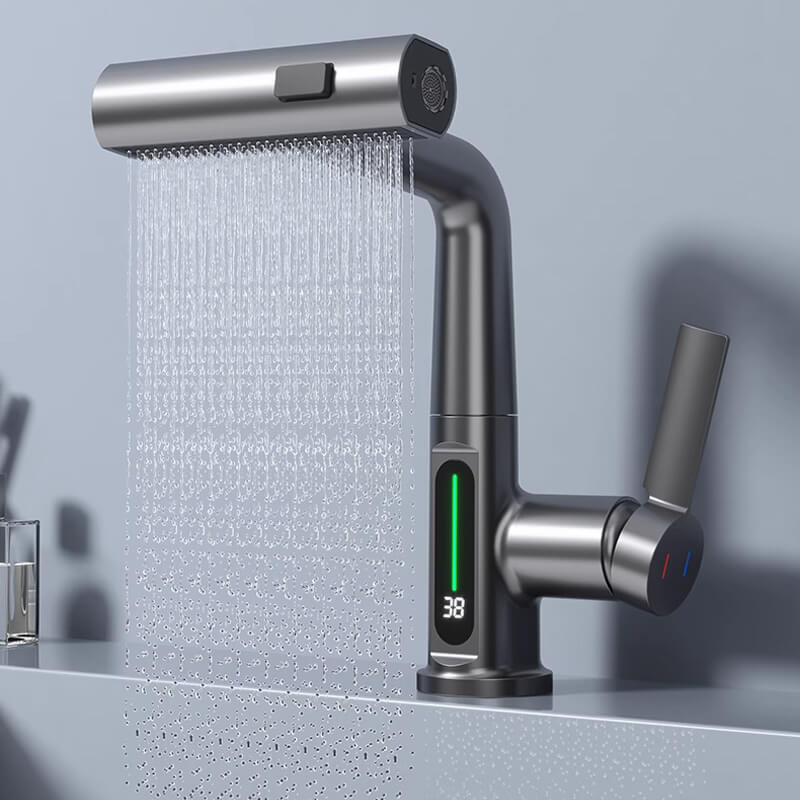 Fleksibel vandhane med LED-display, 5 spraytilstande, børstet nikkel-finish til køkken og badeværelse