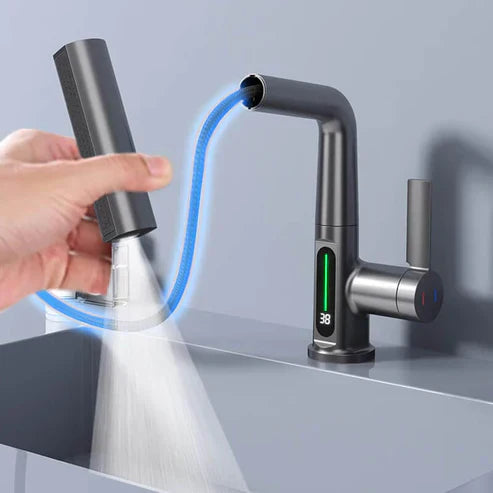 Fleksibel vandhane med LED-display, 5 spraytilstande, børstet nikkel-finish til køkken og badeværelse