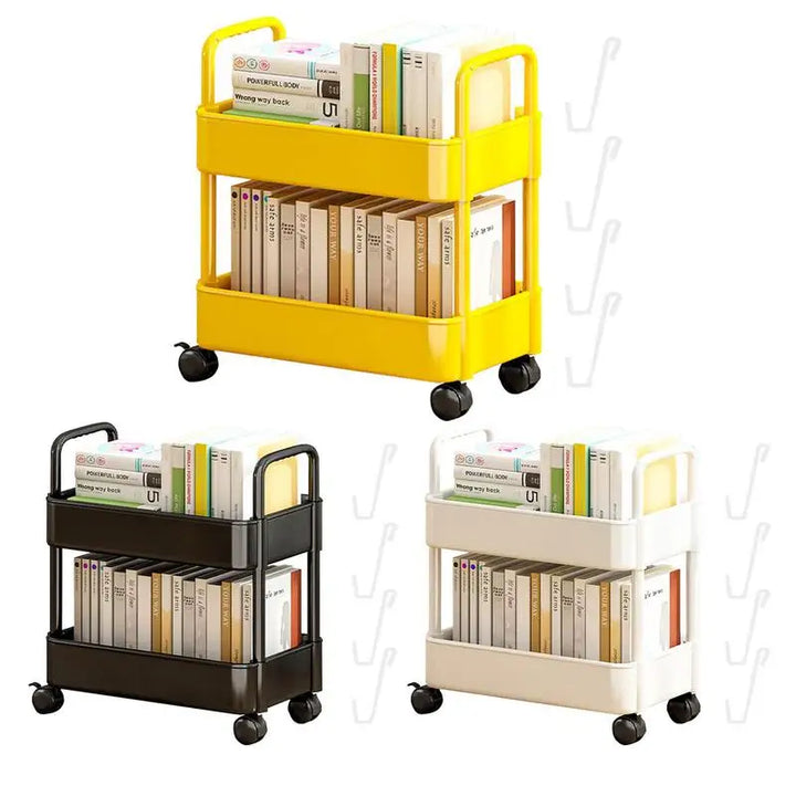 Pladsbesparende FlexiMove bogreol med rullende design og hjul, optimerer opbevaring og organisering.