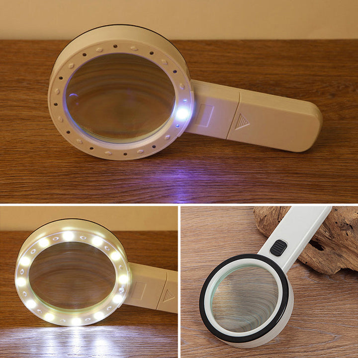 Krystalklart syn med FocusLite 30x forstørrelsesglas, 12,7 cm glaslinse og kraftigt LED-lys.