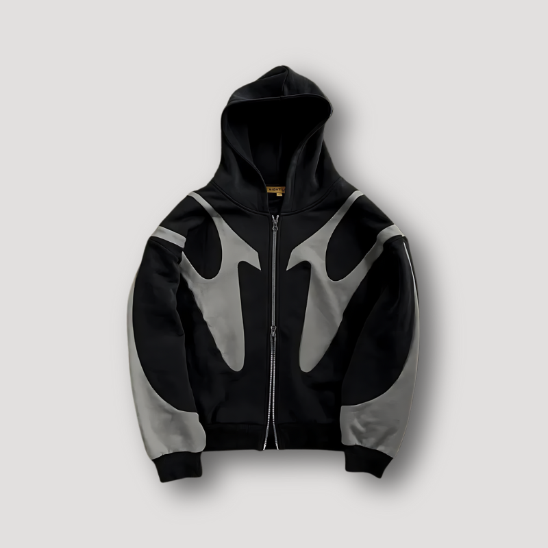 Afslappet herre hoodie med grafisk print og lynlås. Oversize pasform, perfekt til hverdagsbrug.