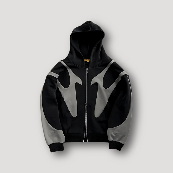 Afslappet herre hoodie med grafisk print og lynlås. Oversize pasform, perfekt til hverdagsbrug.