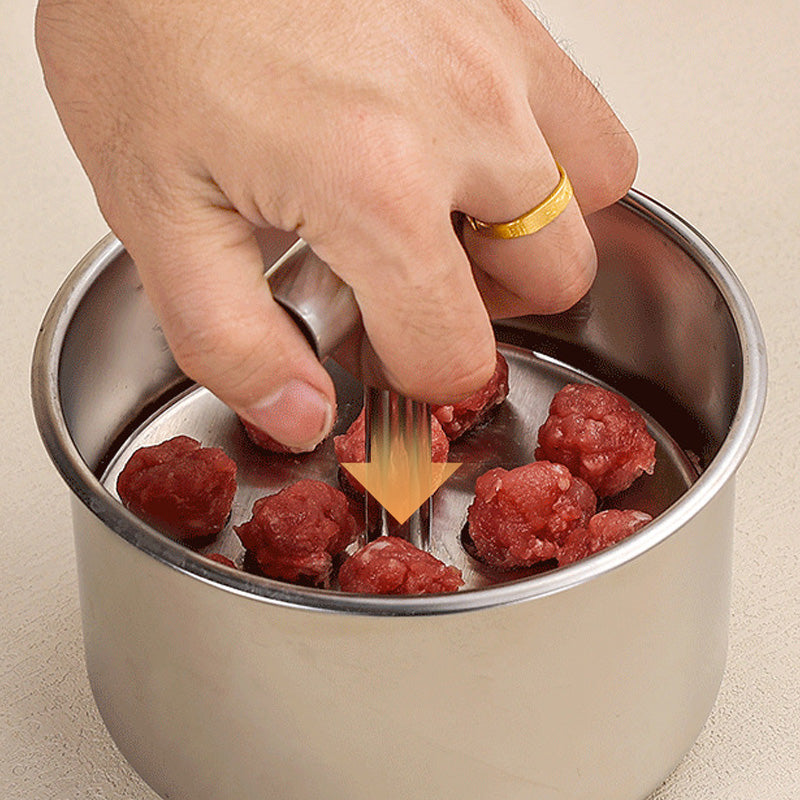 Ergonomisk frikadelleformer i rustfrit stål til nem håndtering og perfekt formede frikadeller hver gang.