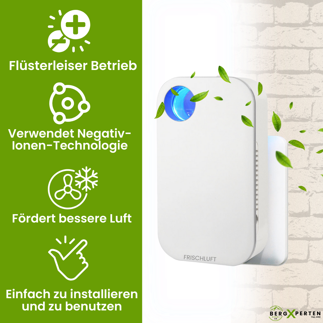 FrischLuft Pro Ionisator, kompakt luftrenser; reducerer allergener, støv & lugte, ren luft til hjemmet.