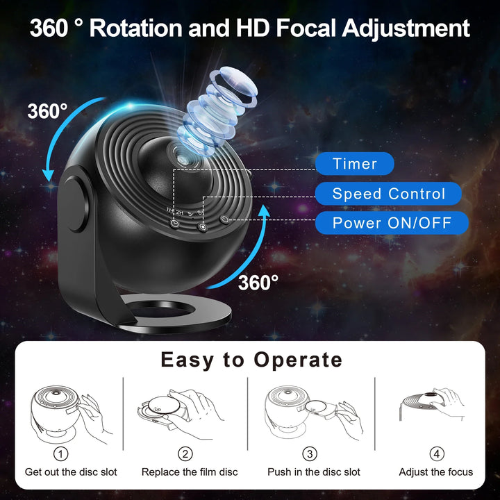 13-i-1 Galaxy Planetarium Projektor, USB-drevet, viser univers og stjernehimmel. Perfekt som natlampe.
