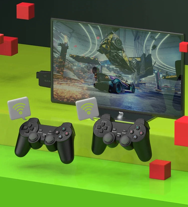 GamePort Retro Spilkonsol tilsluttet TV via HDMI. Nem opsætning for øjeblikkelig adgang til videospil.