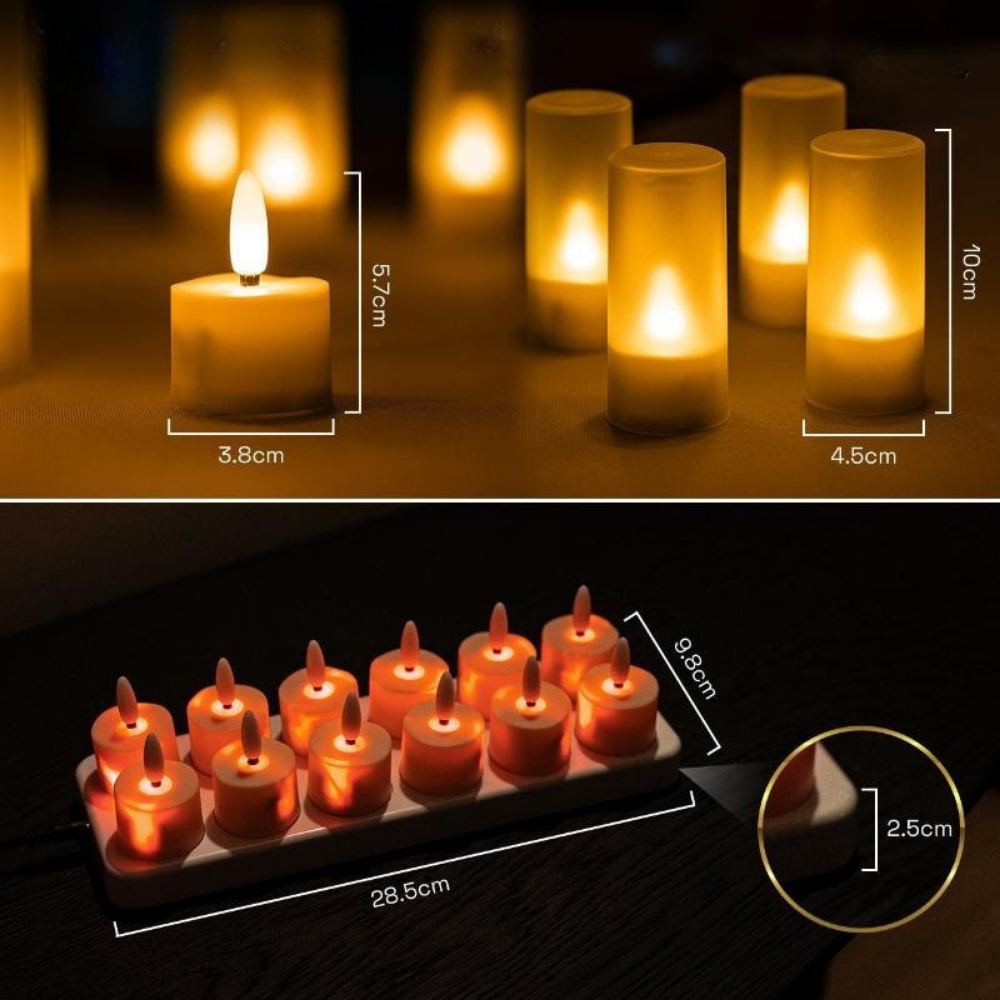 Komplet sæt med genopladelige LED fyrfadslys og fjernbetjening klar til at skabe hyggelig stemning overalt.