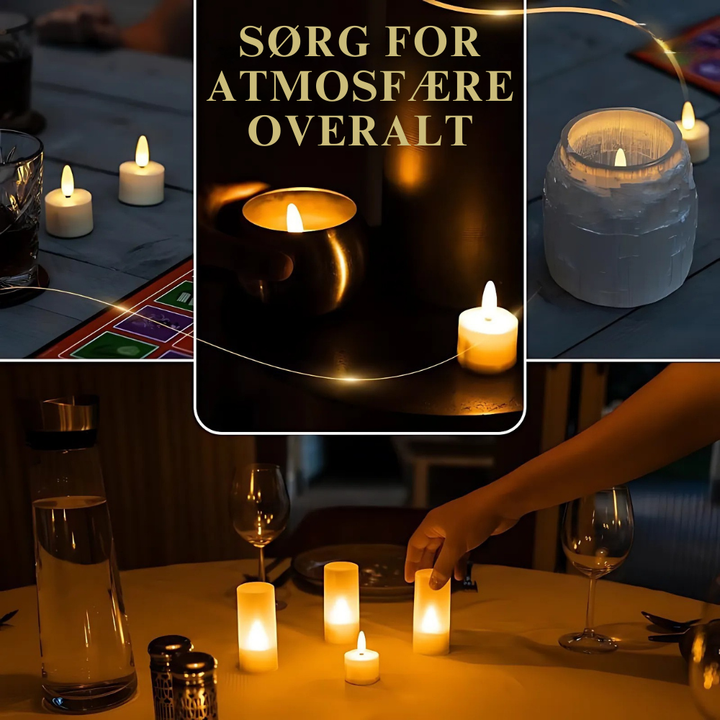 Sæt med flere genopladelige LED fyrfadslys og fjernbetjening. Ideel til at sprede stemning i ethvert rum.