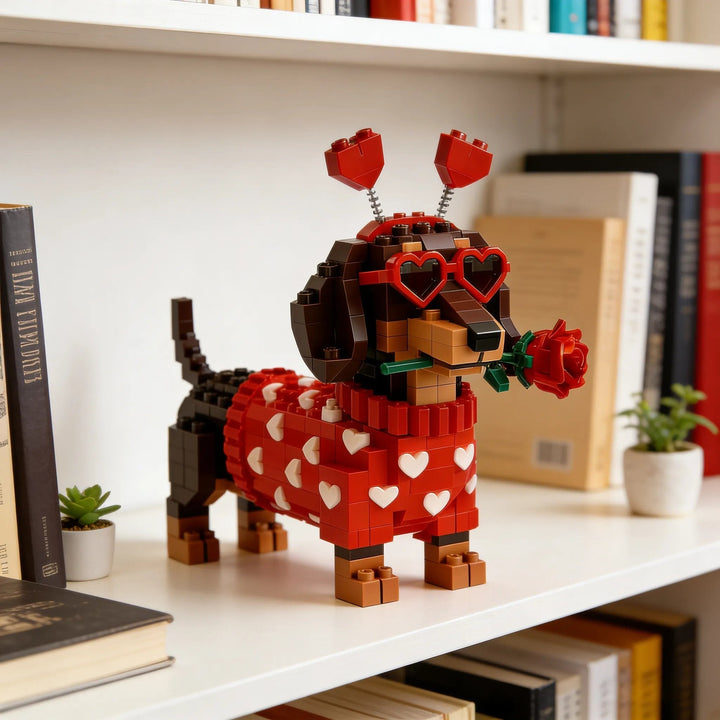 Sød gravhund af byggesten, en unik Valentinsdag gave til hundeejere og hobbyentusiaster.