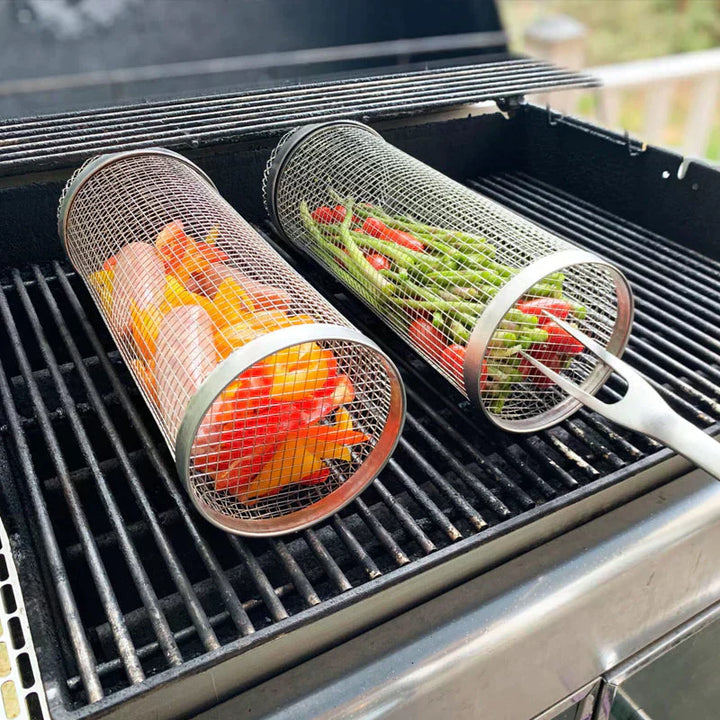 Praktisk grillkurv til grøntsager. Perfekt grilltilbehør i rustfrit stål til sund madlavning på BBQ.