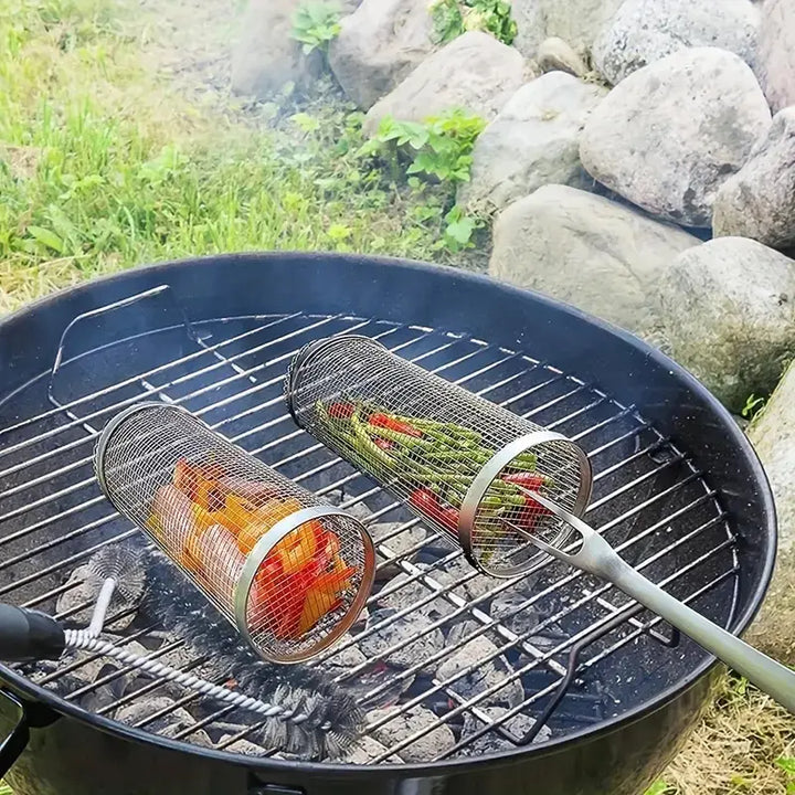 Alsidigt grillkurvesæt fra GrillMaster. Uundværligt grilltilbehør til sommerens udendørsgrill af kød, fisk og grønt.