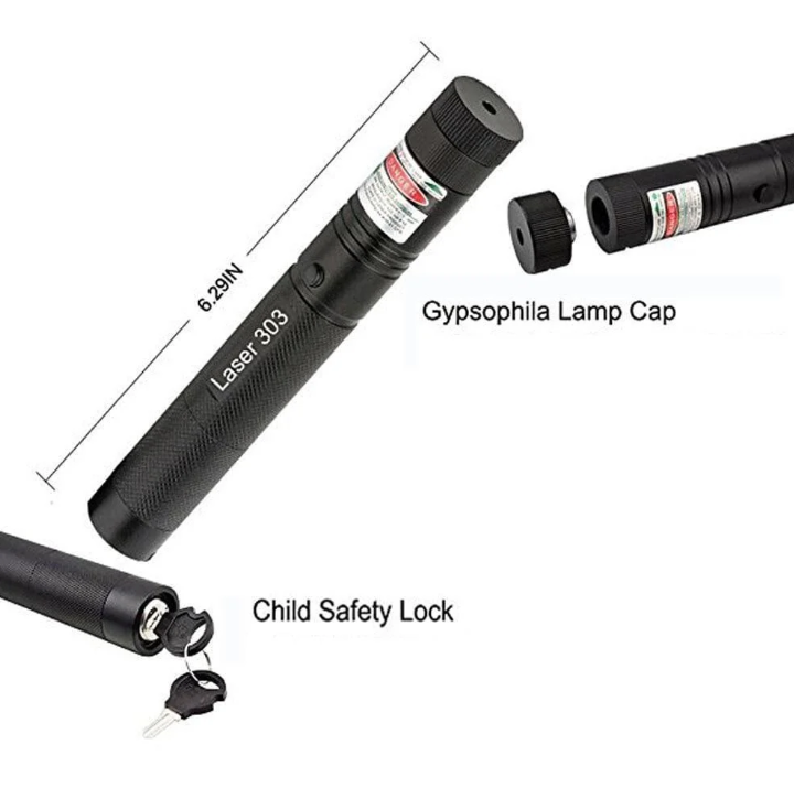 Højtydende grøn laserpointer med robust aluminiumskabinet og ergonomisk design til præcise anvendelser.