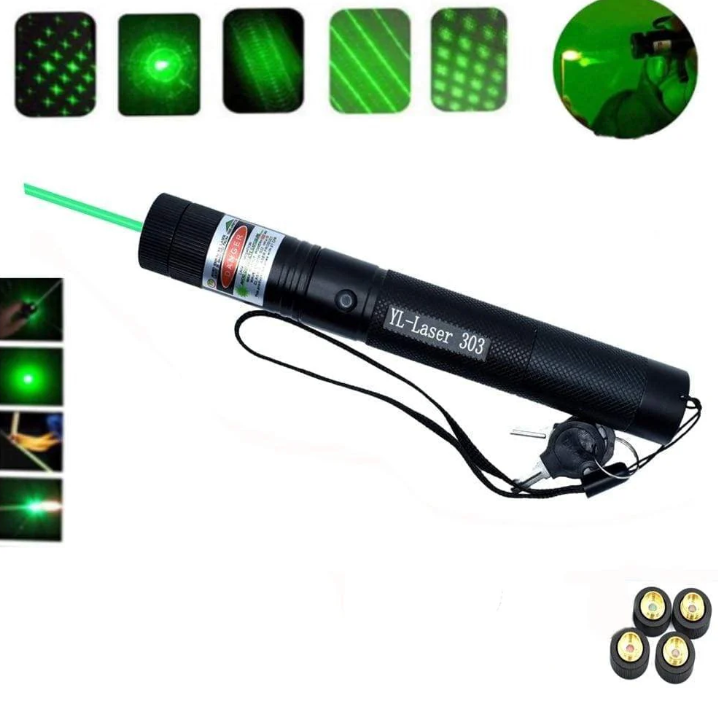 Højtydende grøn laserpointer med robust aluminiumskabinet og ergonomisk design til præcise anvendelser.
